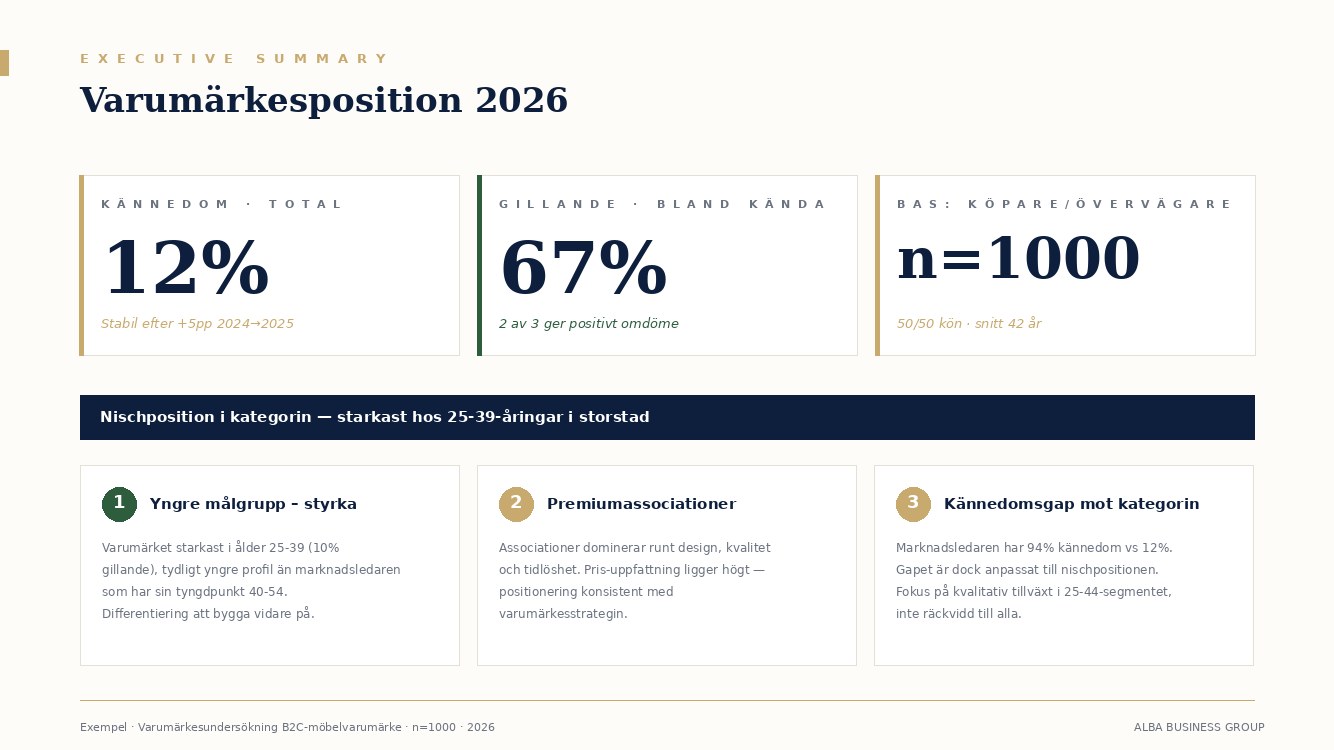 Exempel: Executive summary med kännedom, gillande och målgrupp